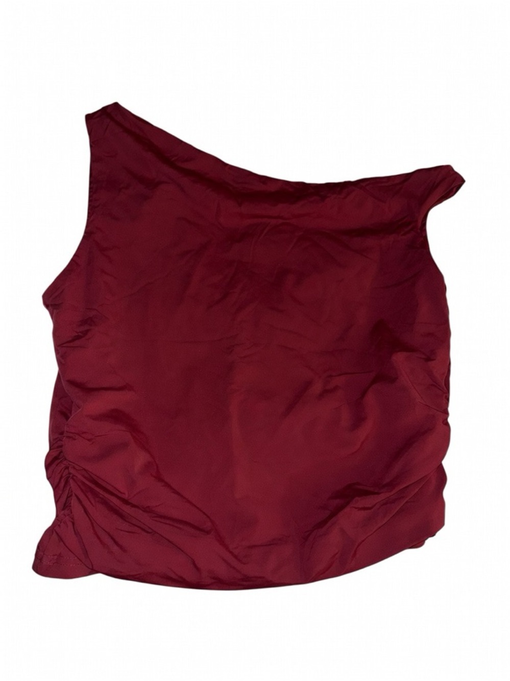 White Fox Boutique One-Shoulder Ruched Crop Top - Burgundy -XL - Picture 2 of 6